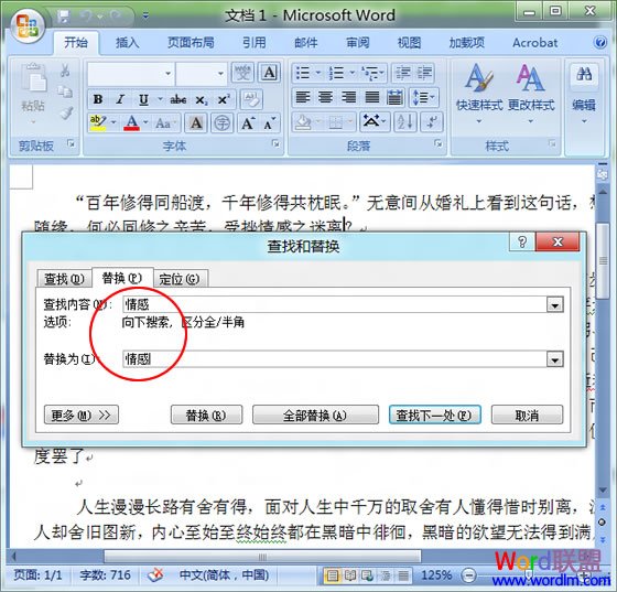 word查找替换 Word2007文档中利用查找替换功能 统计词语的数量