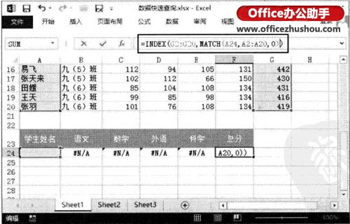 Excel2013表格中用INDEX函数和MATCH函数快速查询数据的方法