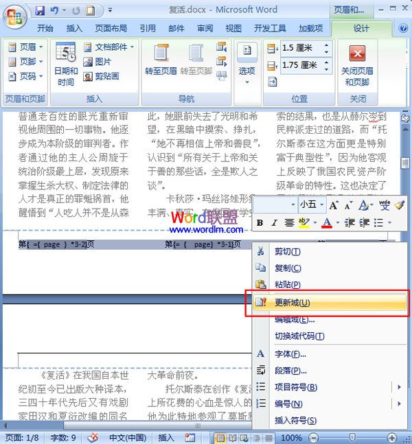 word文档每栏设置页码 如何在word2007中分别为文档每栏设置页码