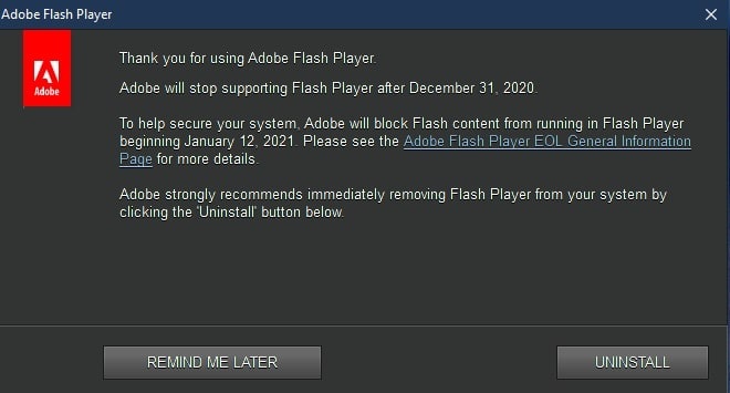 2020 即将结束，Adobe 警告用户即将停止 Flash 支持，微软已经准备将其删除