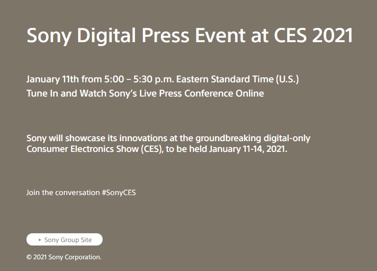 索尼正式公开 CES 2021 在线发布平台 Sony Square，线上发布会 1 月 12 日早晨举办