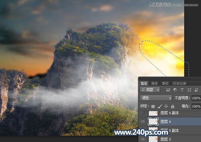 用PS给大山照片添加黄昏和云雾效果