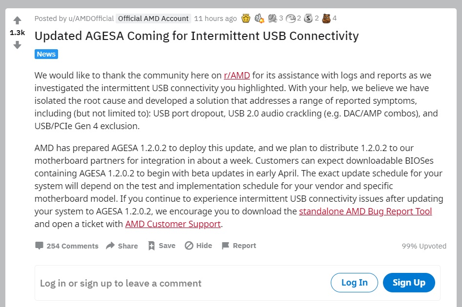 AMD 官宣已解决 500 系主板 USB 断连问题，AGESA 1.2.0.2 微码即将发布