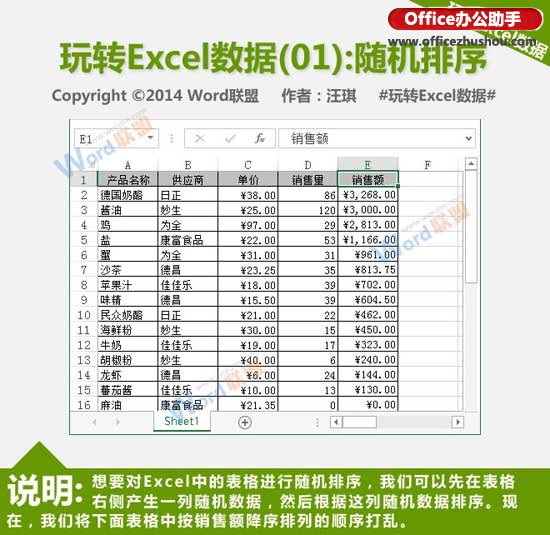 excel随机函数排序 使用RAND随机函数实现Excel数据随机排序的方法