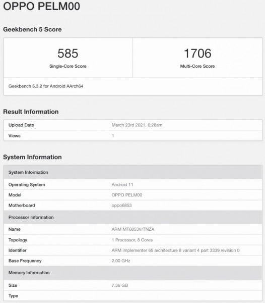 OPPO Reno5 Lite 5G 现身 Geekbench：搭载天玑 800U，8GB 内存