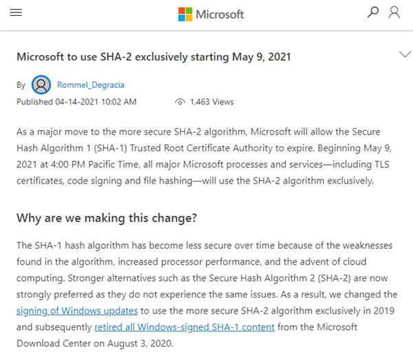 微软确认转向SHA-2算法时间：Windows等系统下月全升级