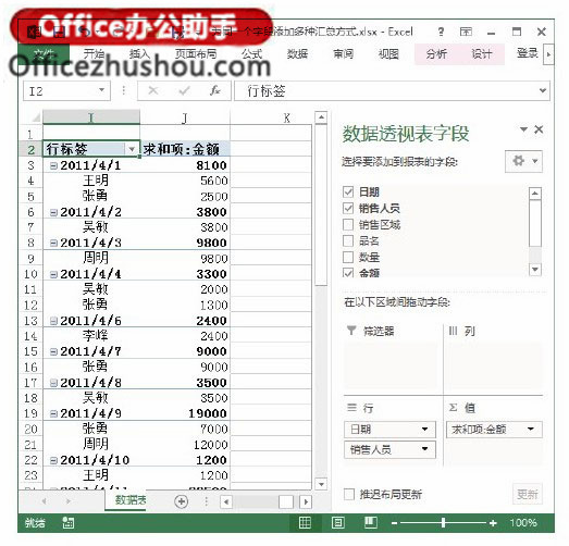 excel给表格添加字段 Excel表格中为同一个字段添加多种汇总方式的方法