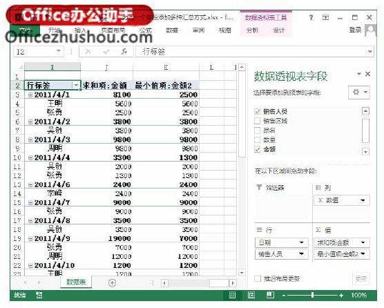 excel给表格添加字段 Excel表格中为同一个字段添加多种汇总方式的方法