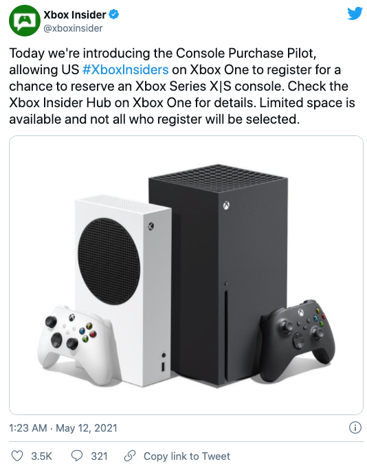 微软为 Xbox One 内测用户提供预订 Series X/S 的机会