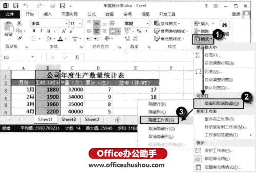 excel隐藏行列 Excel 2013中如何隐藏行列、工作表或单元格数据的方法