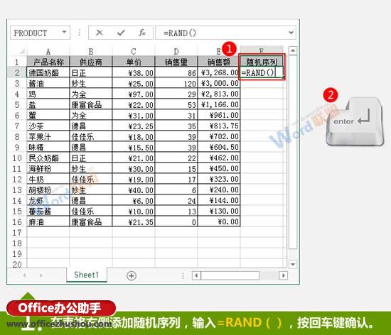 excel随机函数排序 使用RAND随机函数实现Excel数据随机排序的方法