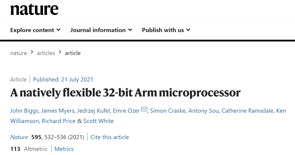 Arm 塑料芯片登 Nature：0.8μm，首款柔性原生 32 位微处理器