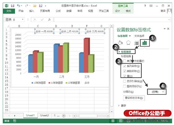 excel图表显示数值 在Excel图表中显示合计值的设置方法