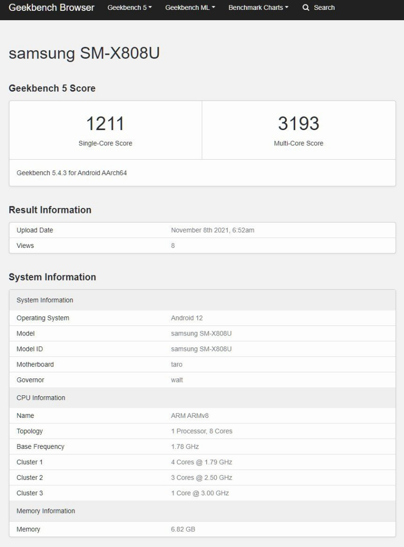 三星 Galaxy Tab S8+ 现身 Geekbench，或搭载骁龙“898”