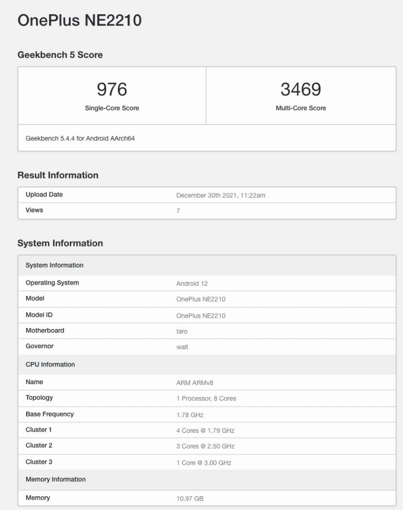 一加 10 Pro 现身 Geekbench：搭载高通骁龙 8，运行安卓 12 系统