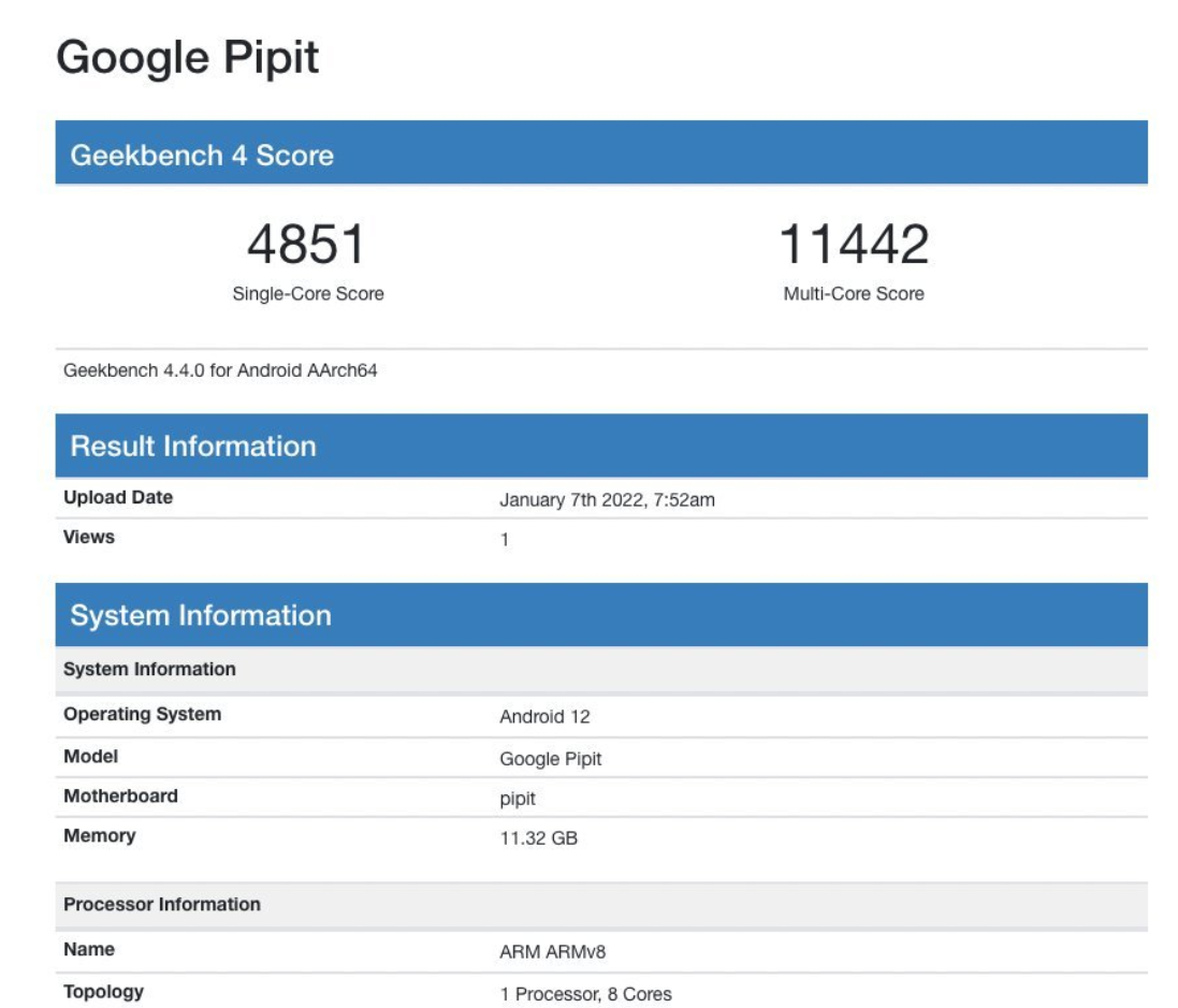 谷歌 Pixel Fold 折叠屏手机现身 Geekbench，搭载自研 Tensor 芯片