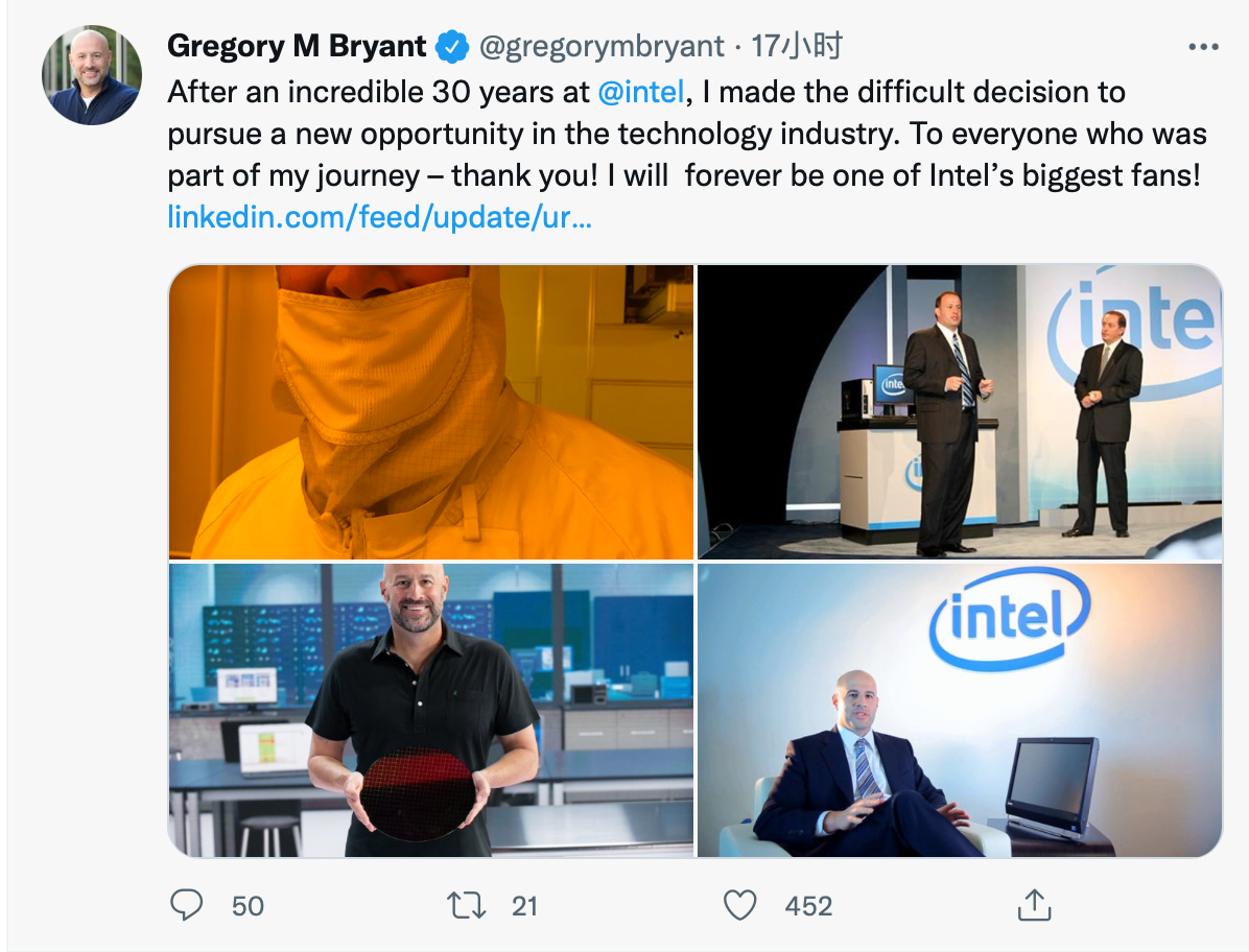 30 年老将 Gregory Bryant 告别英特尔：永远是 Intel 最大粉丝