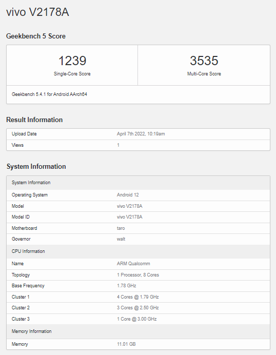 vivo X Fold 现身 Geekbench：搭载骁龙 8 Gen 1，拥有 12GB 内存