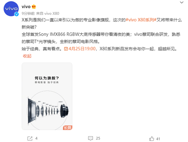 vivo X80系列全球首发索尼IMX866 RGBW大底